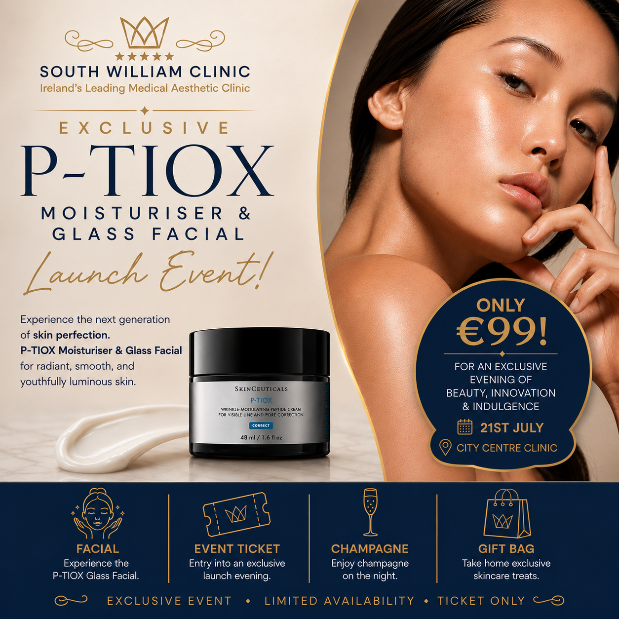 Exclusive P-TIOX VIP Event Package with New Glass Facial Treatment & Event Ticket (save over €100)